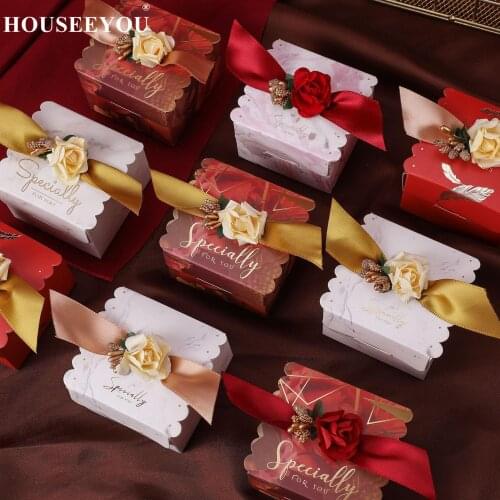 50pcs Dream Candy Box Marble Bronzing Flower Chocolate Wedding Party Decoration Gift for Guest Favor Supplies
