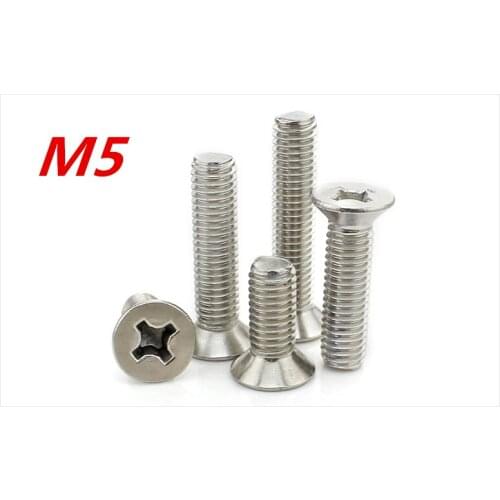 50pcs/Lot Metric M5*6/8/10/12/14/16/20/22-80mm 304 Stainless Steel Cross Flat Head Countersunk Head Screw Bolts Free Shipping