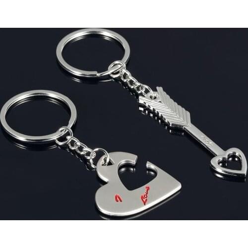 FREE SHIPPING by FEDEX 100pairs/lot Wholesale Zinc Alloy An Arrow Through the Heart Keychain Metal Heart Keyring For Lovers