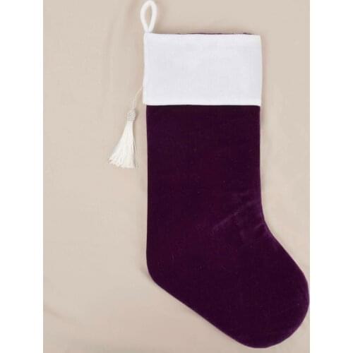 Free shipping Purple velvet stocking Christmas decoration socks white tassel decoration Christmas tree decoration