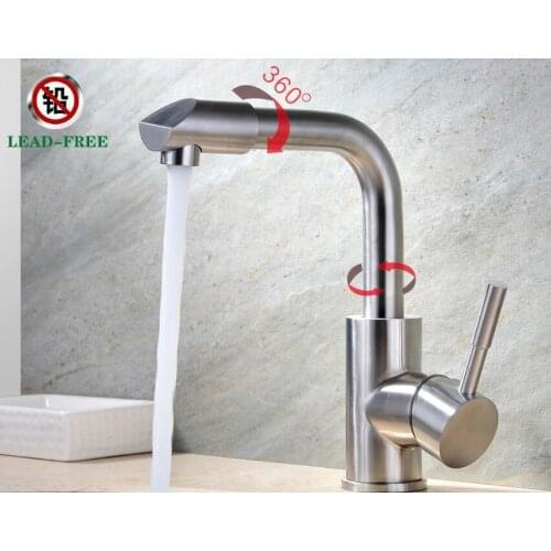 Free shipping Bathroom Faucet 304 Stainless Steel Basin faucet torneira Mixers 360 Degree Swivel hot and cold stage basin Taps