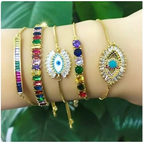 Evil eye crossmulticolor crystal micro pave cz zircon cubic zirconia Bracelet Adjustable silicone Snake Chain Jewelry hcg3