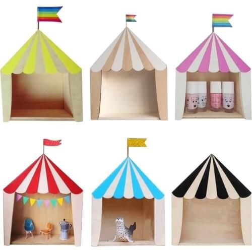 Circus Wood House Shape Storage Shelves Nordic Wall Shelf Handmade Kids Bookends Wooden Ornaments Cubby Box Children Room Decor
