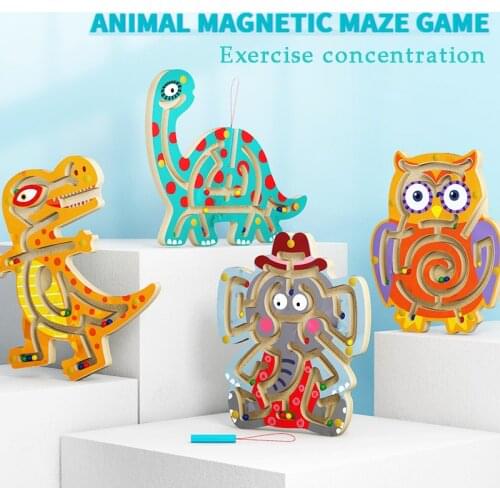 Wooden Montessori Animal Track Beads Magnetic Pens Moving Maze Toy Preschool Kids Puzzle Game Baby Kids Early Educational Toys