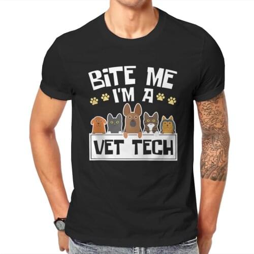 T-shirt Bite Me I'm A Vet Tech Grad Funny Veterinary Technician T shirt Men T shirt summer