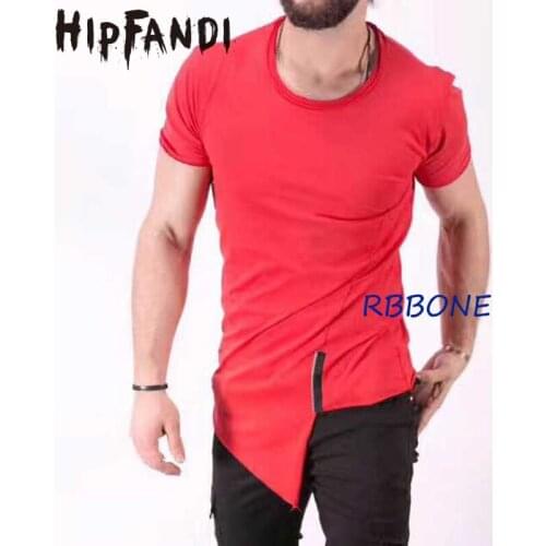 HIPFANDI 2020 Ribbon Hip hop T-Shirts Loose Irregular Design Pure Color Render Unlined Upper Garment Male Summer Short Sleeves