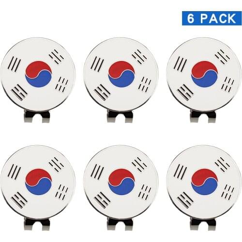 Pack of 6 Pcs Golf Ball Mark plus Magnetic Golf Hat Clip Golf Marker Korea Flag Design Drop Ship