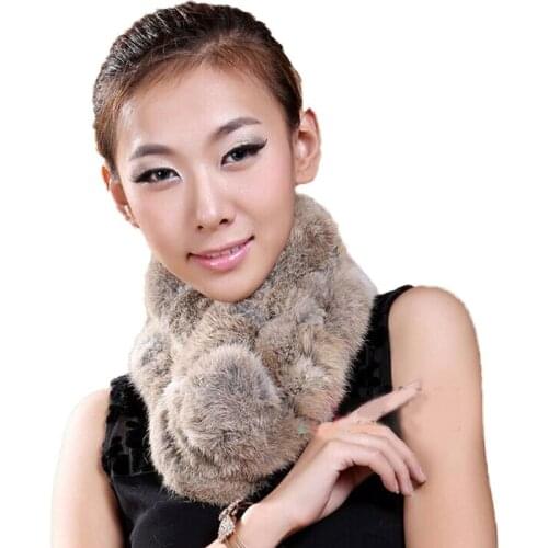 Rabbit Fur Scarves For Womens Rings Real Natural Fur Fashion Scarf Girls Solid Genuine Fur Russian Winter Scarves Luxury Brand