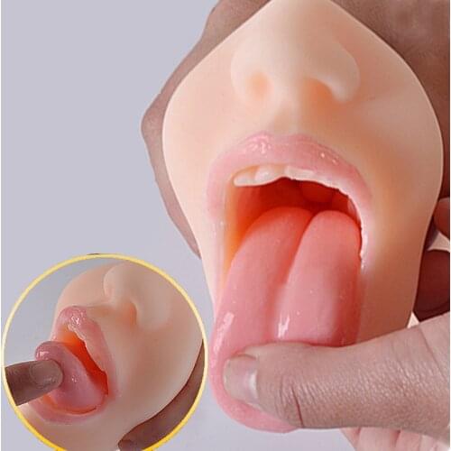 3D Deep Throat Mouth Teeth Male Masturbator Realistic Silicone Soft Sucker Tongue Adult Sex Toys for Men Artificial Oral Blowjob