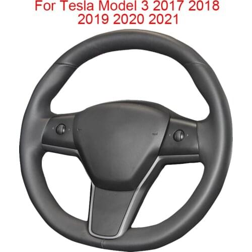 Customized Original Car Steering Wheel Cover For Tesla Model 3 2017-2021 Leather Braid For Auto Steering Wheel Wrap Black