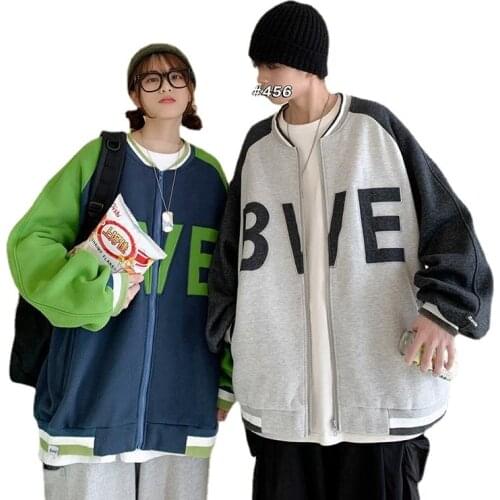 Autumn and Winter Baseball Hoodie Male and Female Old Dormitory Hoodie Korean Oversized Loose Color Cardigan Lovers Jacket
