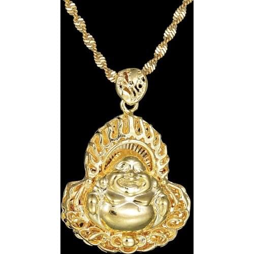 Stainless Steel Chinese Style Buddha Gold Color Copper Pendants Necklaces Bodhisattva Pendant Necklace Men Women Collar Mujer
