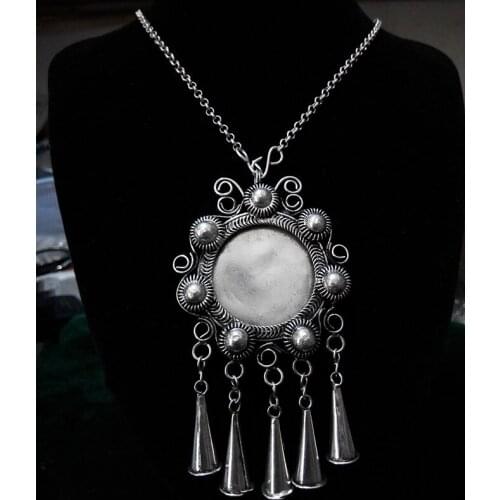 Popular Miao silver ornament handicraft Miao silver jewelry pure hand Miao silver inlaid embroidery pendant accessories lucky