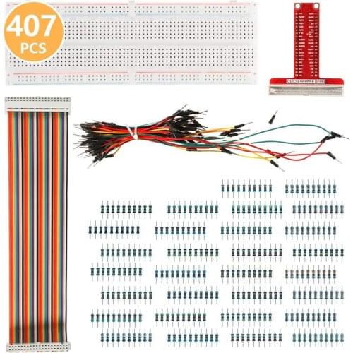 Raspberry Pi 4 3 B Kit 830 MB-102 Points Breadboard GPIO T Type Expansion Board 65pcs Jumper Wires 40pin Ribbon Cable+300pcs Res