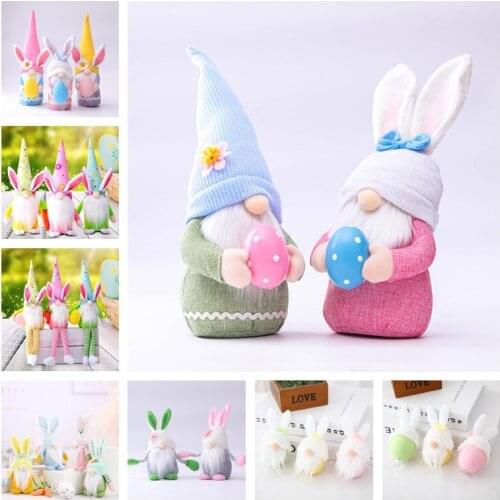 Happy Easter Party Pink Ears Rabbits Gnome Doll Ornaments Easter Decorations for Home Baby Shower Birthday Party Decor Kids Gift