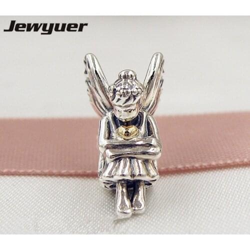Silver Pixie Charms with Golden heart fit 925 sterling silver bead charm bracelets diy making fine Jewelry Memnon wholesale