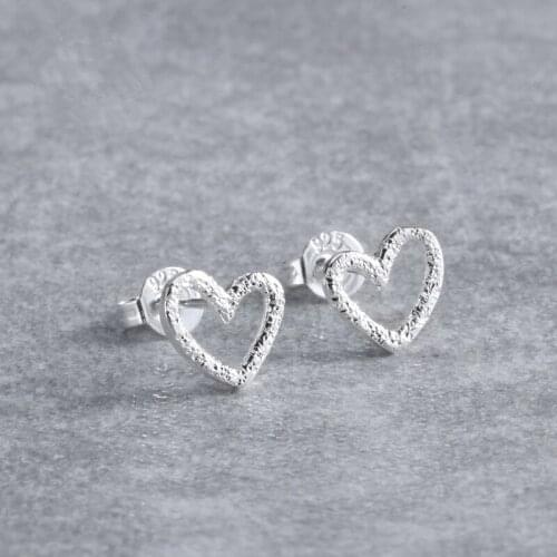 925 Sterling Silver Heart Shape Stud Earrings for Women Jewelry female Ear pendientes boucle d oreille eh650
