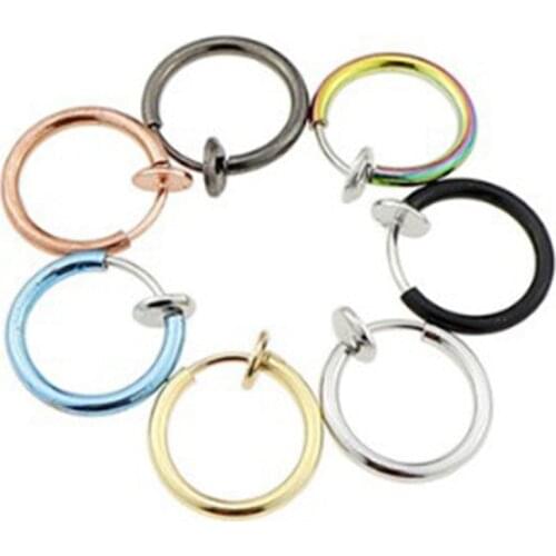 Fashion 1Pcs Clip On Body Jewelry Nose Lip Ear Fake Piercing Rings Stud Punk Goth False Hoop Earrings Gifts