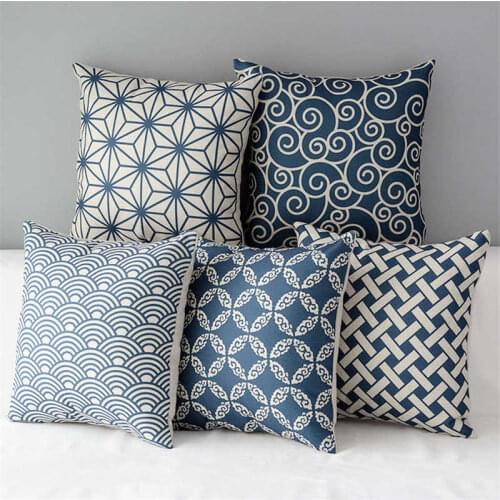 Blue Boho Flower Square Pillow Case Throw Cushion Cover Home Sofa Car Decor