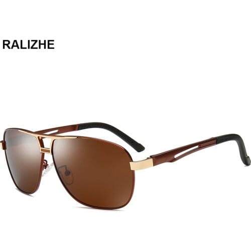 Men Metal Alloy Polarized Sunglasses Vintage Driving UV400 Square Goggle Outdoor Cool Pilot Luxury Design Gold Brown Sun Glasses