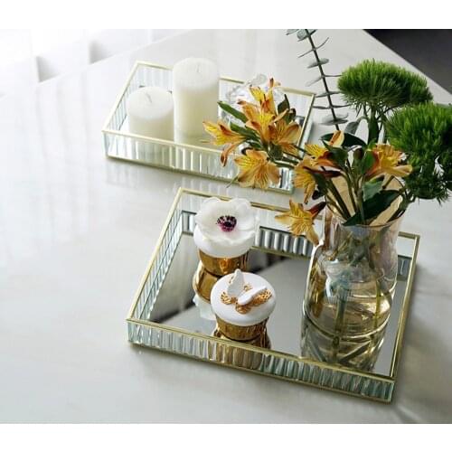 Glass Mirror Gold/ribbon/black Table In Metal Wine Red Decoration Of Storage Vassoio Cake Of Tools Of House Deco Modern