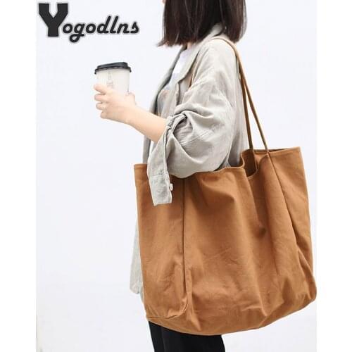 Women Casual Canvas Shoulder Bags Female Eco Cloth Handbag Tote Handbag Reusable Foldable Shopping Bag Cotton Big Capacity Pouch