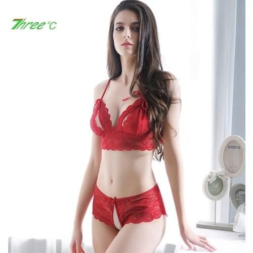 Three-point Suits Costume Open-Bra Crotch Underwear Sexy Lingerie Lace See-Through Erotic Women Hot Temptation 2 Piece Sexy Suit