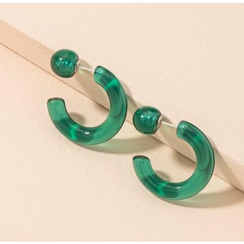 UJBOX 925 Hypoallergenic Post Green Acrylic Earrings for Women Geometric Circle Hoop Earrings Wedding Party Daily Jewelry Gift