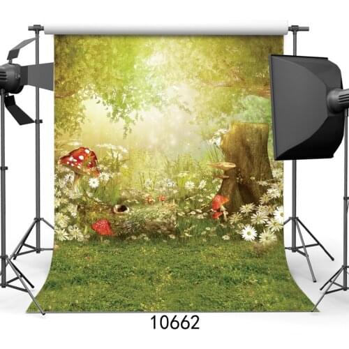 Fairy Tale Forest Mushroom Vinyl Photography Background Computer Printed Customizd Children Photo Backdrop for Studio Photocall
