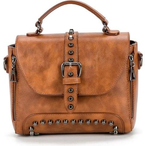 YK-Leik 2018 Vintage Leather Handbags Women Famous Brand Rivet Small Shoulder Bags Crossbody Bags For Women Messenger Bag bolsa