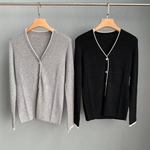 2021 Early Autumn New Worsted Wool V-neck Knitted Cardigan Long-sleeved Woolen Jacket Simple Sweters for Women
