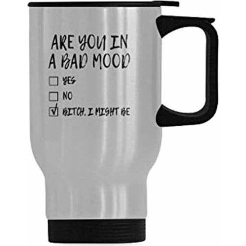 Funny Coffee Mug Tea Cup Stainless Steel Travel Mug - are you in a bad mood, 14 OZ