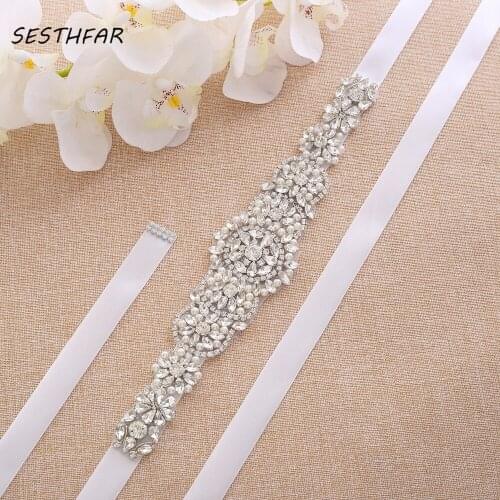 Crystal Pearls Bridal Belt Hand Beaded Wedding Belts Silver Rhinestones Bridal Sash For Wedding Dresses J122S