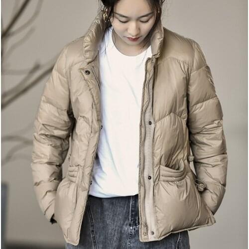 QingWen Winter Short Duck Down Coat Women Ultra Light Thin Oversize Jacket Slim Vintage Literary Loose Warm Puffer Parkas 2021