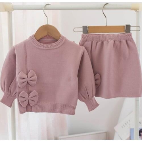 Winter Autumn Girl Clothing Set Fashion Little Girls Knitting Sweater Cute Suit For Baby Kids Pullover Tops + Skirt 2pcs Outfits
