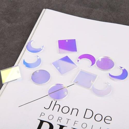 10pcs Korean Round Dangle Acrylic Earrings For Women Ab Color Creative Trend Moon Square Sequins Ear Clip Earrings Accessories