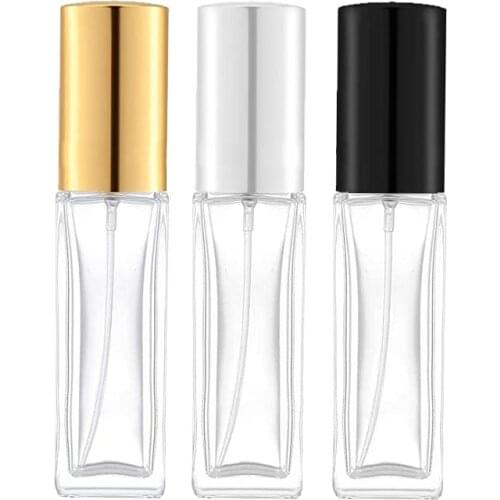 10pcs/lot 5ml Square Clear Glass Perfume Spray Bottles Sliver Gold Black Mist Sprayer Sample Empty Cosmetic Dispensing Bottle