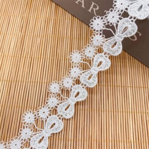 20yards/Pack Ivory White Water-Soluble Bow Lace Trim Sequins Polyester DIY Dress Skrit Sewing Craft Material