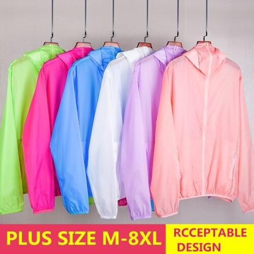 2020 summer Sun UV Protection womens clothes solid hooded Light Breathable Sport plus size Waterproof Quick Dry coat 8XL