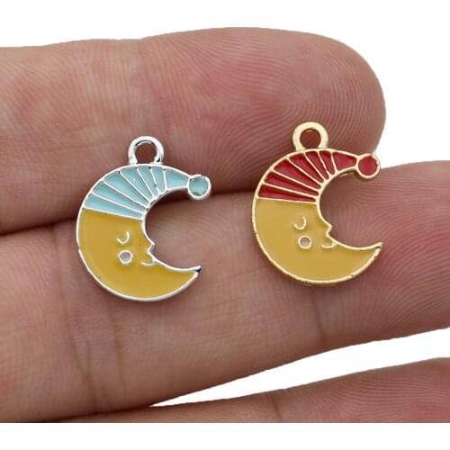 5PCS Silver Plated Enamel Moon Charms Pendants for Jewelry Making Necklace DIY Earrings Handmade Craft