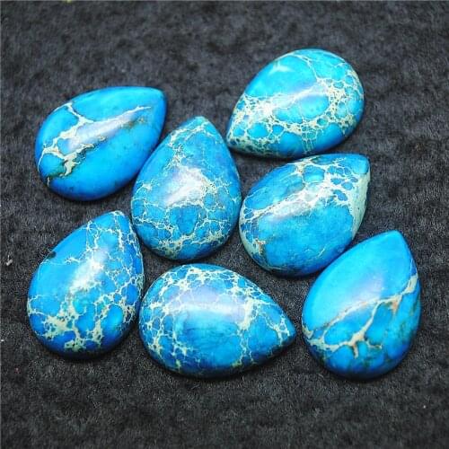 5pcs nature blue imperial jasper stone cabochons dropwater shape 18x25mm natural gem stone cab no hole tear drop beads accessory