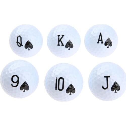 6Pcs 42.7mm Poker Pattern Golf Practice Balls Set Soft Surlyn Rubber Golf Balls Nice Golf Training Balls 9+10+J+Q+K+A