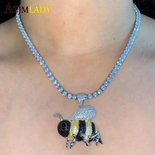 Hip Hop Bling Iced Out 5mm cubic zirconia Tennis Chain Choker Necklace for Women Men honeybee charm Rapper Jewelry