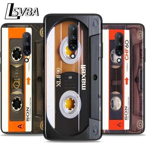 Black Silicone Case Vintage tape retro style For OnePlus 5 5T 6 6T 7 7T 8 8Pro Super Bright Glossy Phone Case Cover