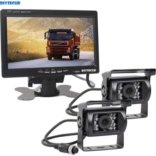 DIYSECUR AHD 7inch TFT LCD Car Monitor Rear View Monitor 2 x Waterproof IR Night Vision 960P AHD Camera for Bus Houseboat Truck