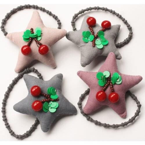 Boutique 20pcs/lot Stars Girls Hair Bands Lovely Cherry Hairbands New Cute Fruit Shape Hair Ties Five Point Pink Star Headwear