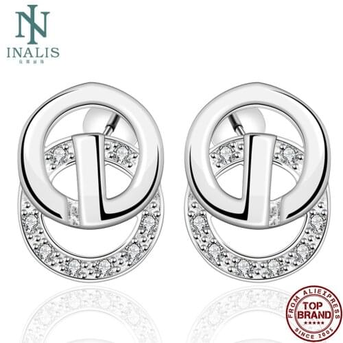 INALIS Round Cubic Zirconia Earrings For Women Silver Plated Earrings Birthday Gift For Girlfriend Hot Selling Jewelry 2021