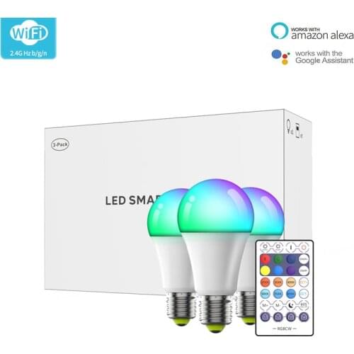 3PCS 10W DIY Wifi Smart Light Bulb Smart Home E27 2700k-6500k Dimmable RGBWW Magic Lamp Music Rhythm Work With Alexa Google Home