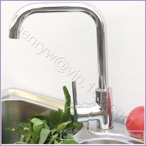 L16536 - Luxury Deck Mounted Chrome Color Brass Material Single Lever Kitchen Tap