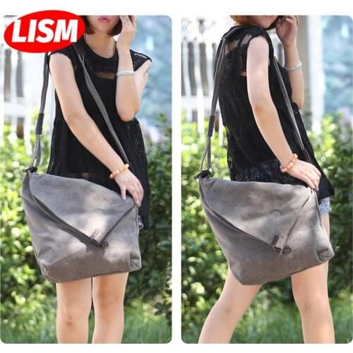 LISM Female Canvas Handbags Large-capacity Casual Wild Tote Bag Fashion Pure Color Shoulder Handbags Reusable Foldable Bag
